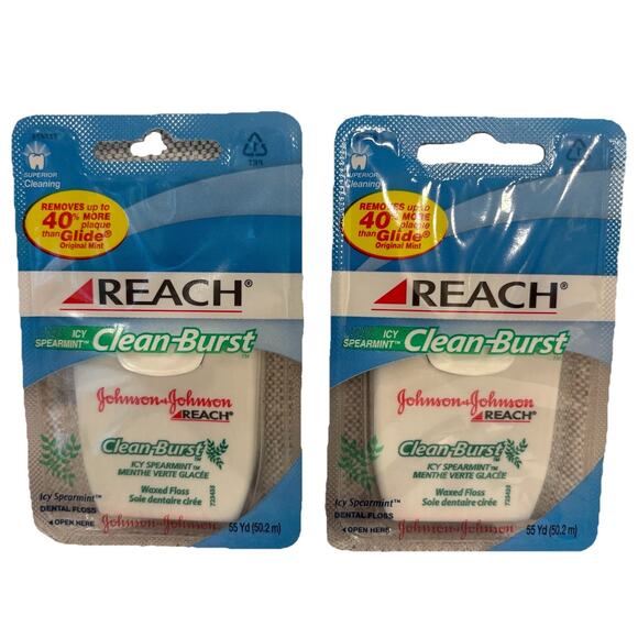 2 Reach Clean Burst ICY SPEARMINT Waxed Dental Floss 55 Yards HTF NEW RARE Disc. - Picture 1 of 7